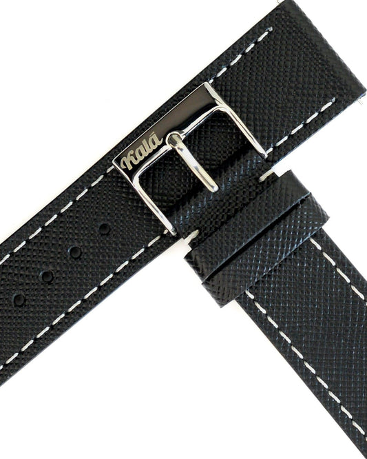 Saffiano Leather Black with White Stitch - 20MM