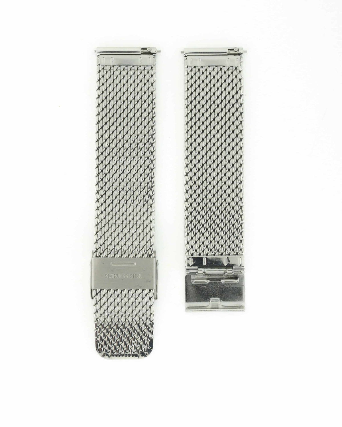 Backside of Shark Mesh strap showing stainless steel engraving and adjustable clip lock clasp