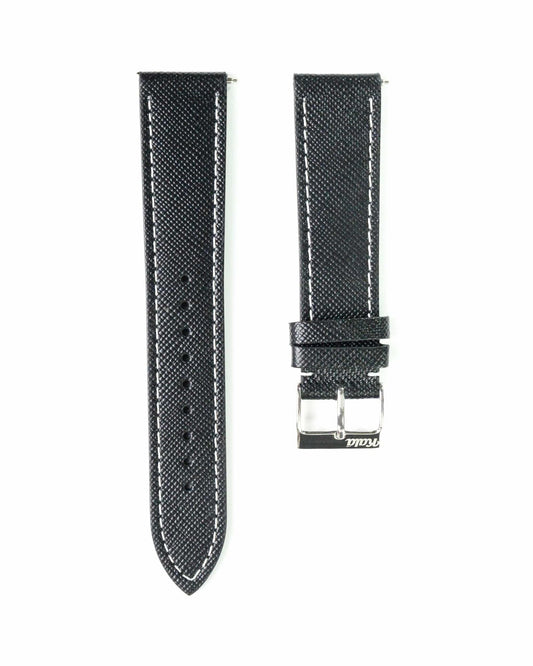 Saffiano Leather Black with White Stitch