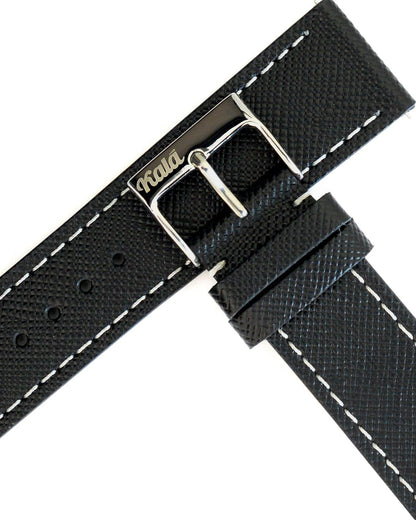 Saffiano Leather Black with White Stitch