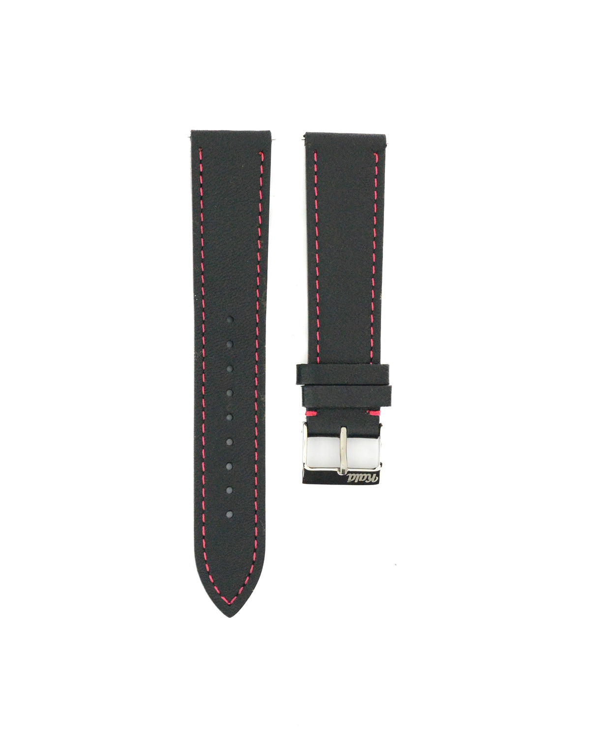 20mm Black Sheep Nappa Leather Watch Strap with Magenta Stitching and engraved silver buckle