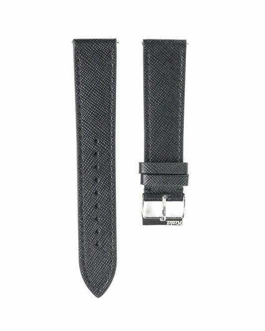 Saffiano Leather Black with Black Stitch - 20MM
