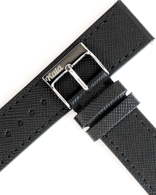 Saffiano Leather Black with Black Stitch - 20MM