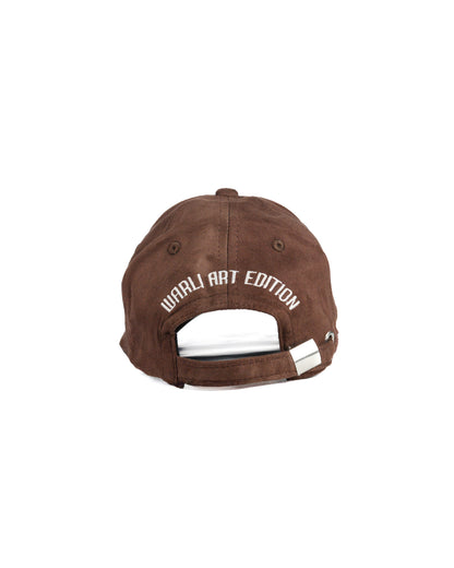 Hand Painted Warli Suede Cap - Brown