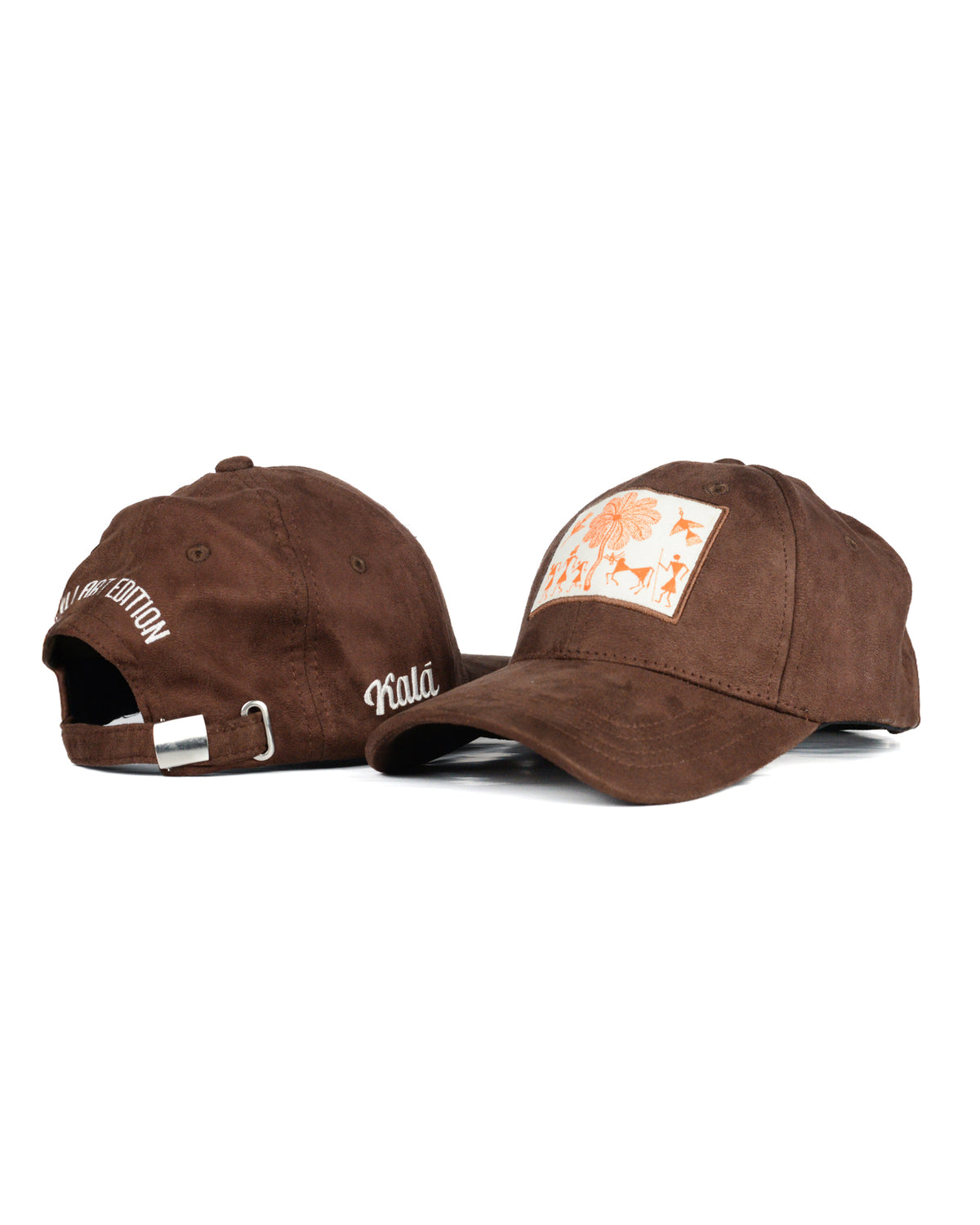 Hand Painted Warli Suede Cap - Brown