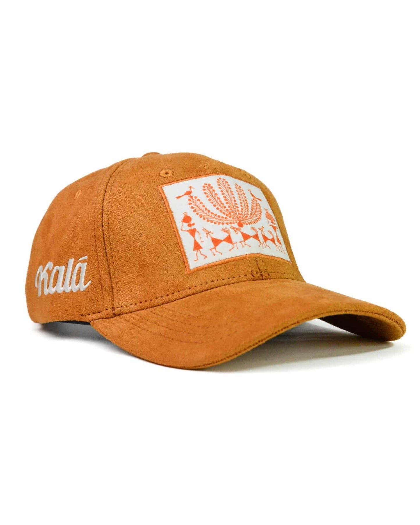 Handmade suede cap with authentic Warli tribal art patchwork