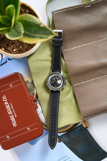 Saffiano Leather Black with White Stitch