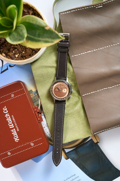 Saffiano Leather Brown with Cream Stitch