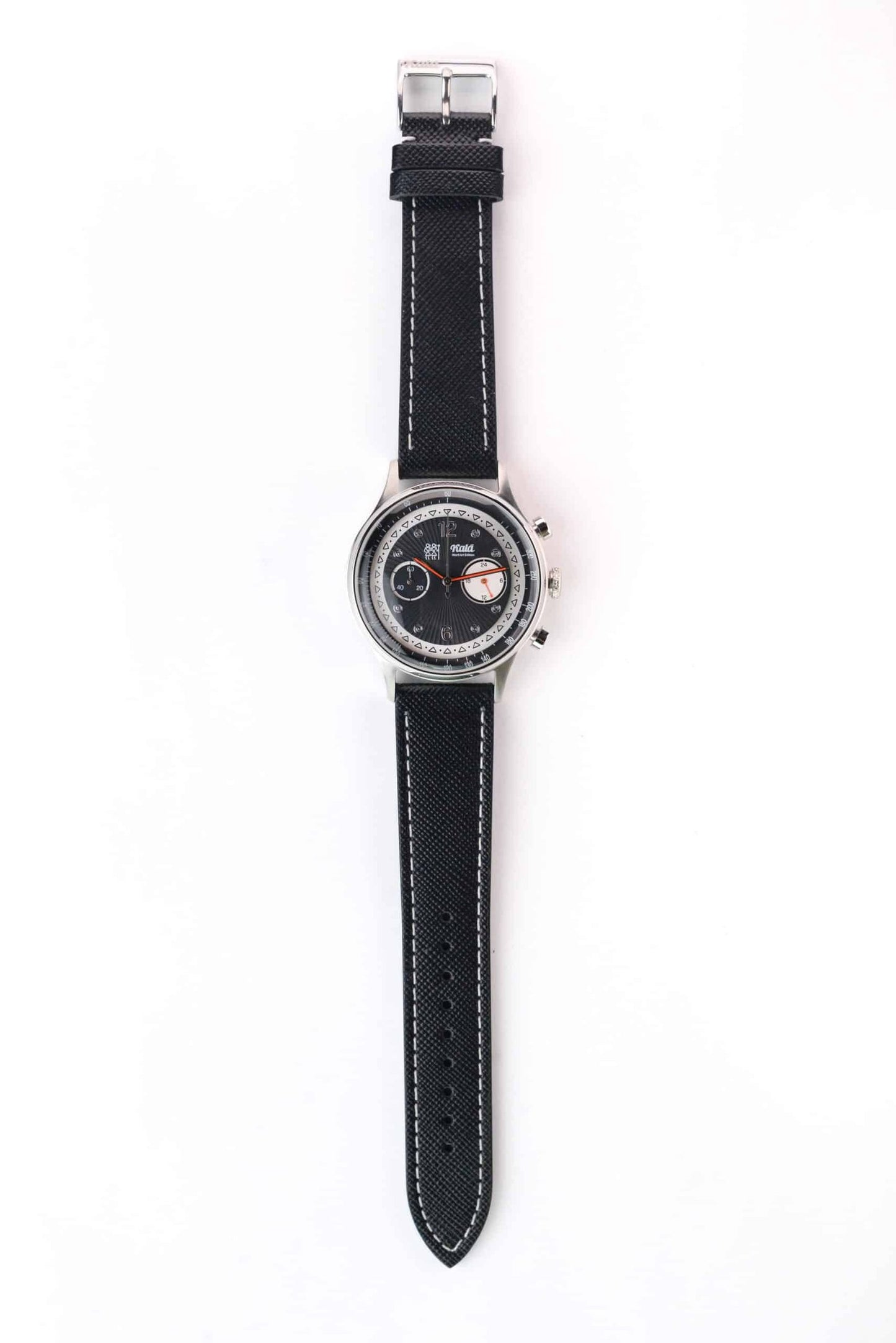 Saffiano Leather Black with White Stitch - 20MM