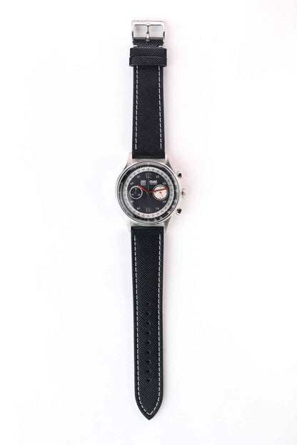 Saffiano Leather Black with White Stitch - 20MM