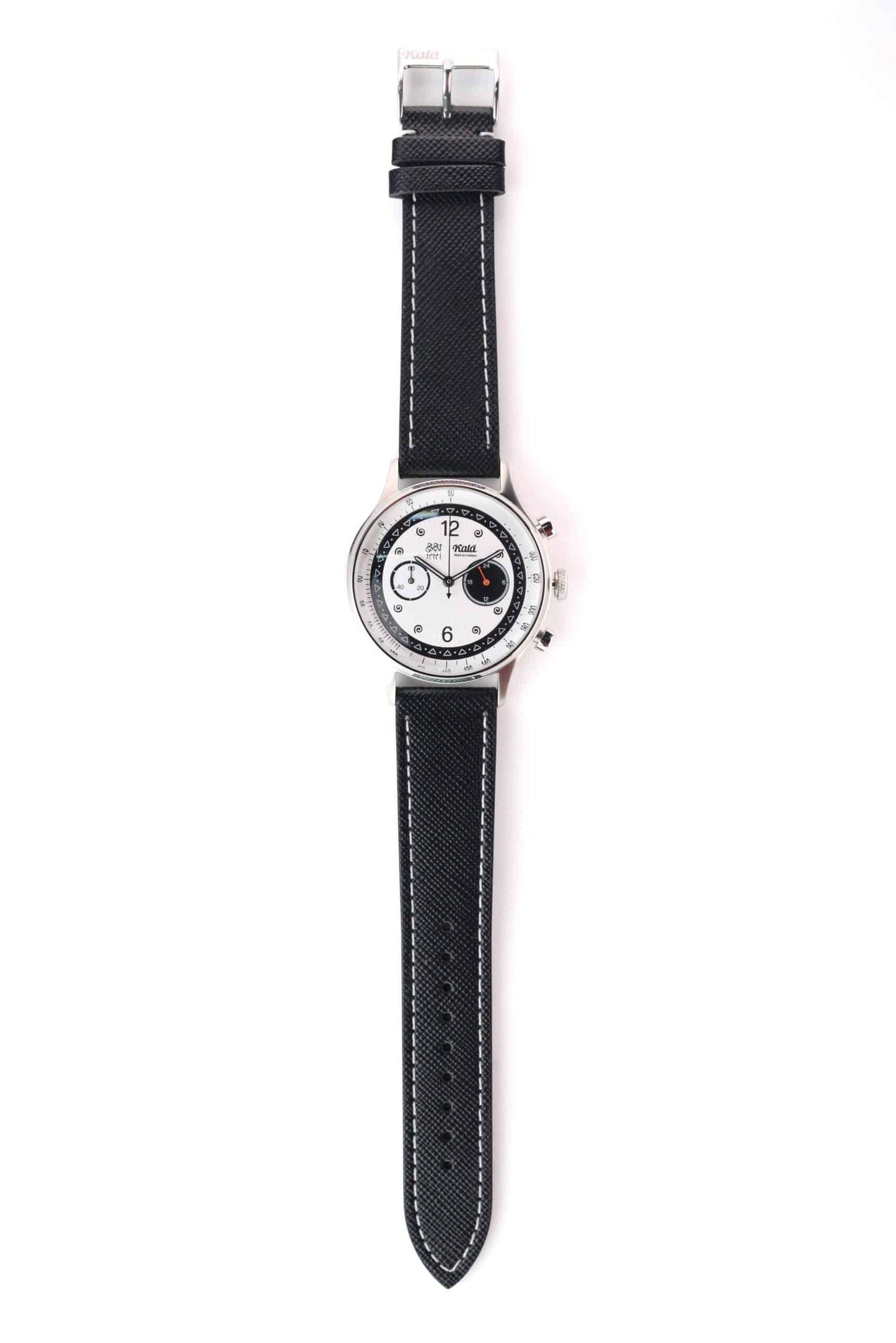 Saffiano Leather Black with White Stitch - 20MM