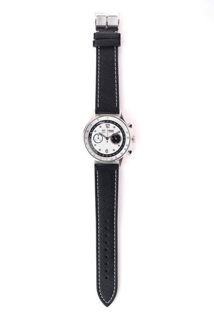 Saffiano Leather Black with White Stitch - 20MM