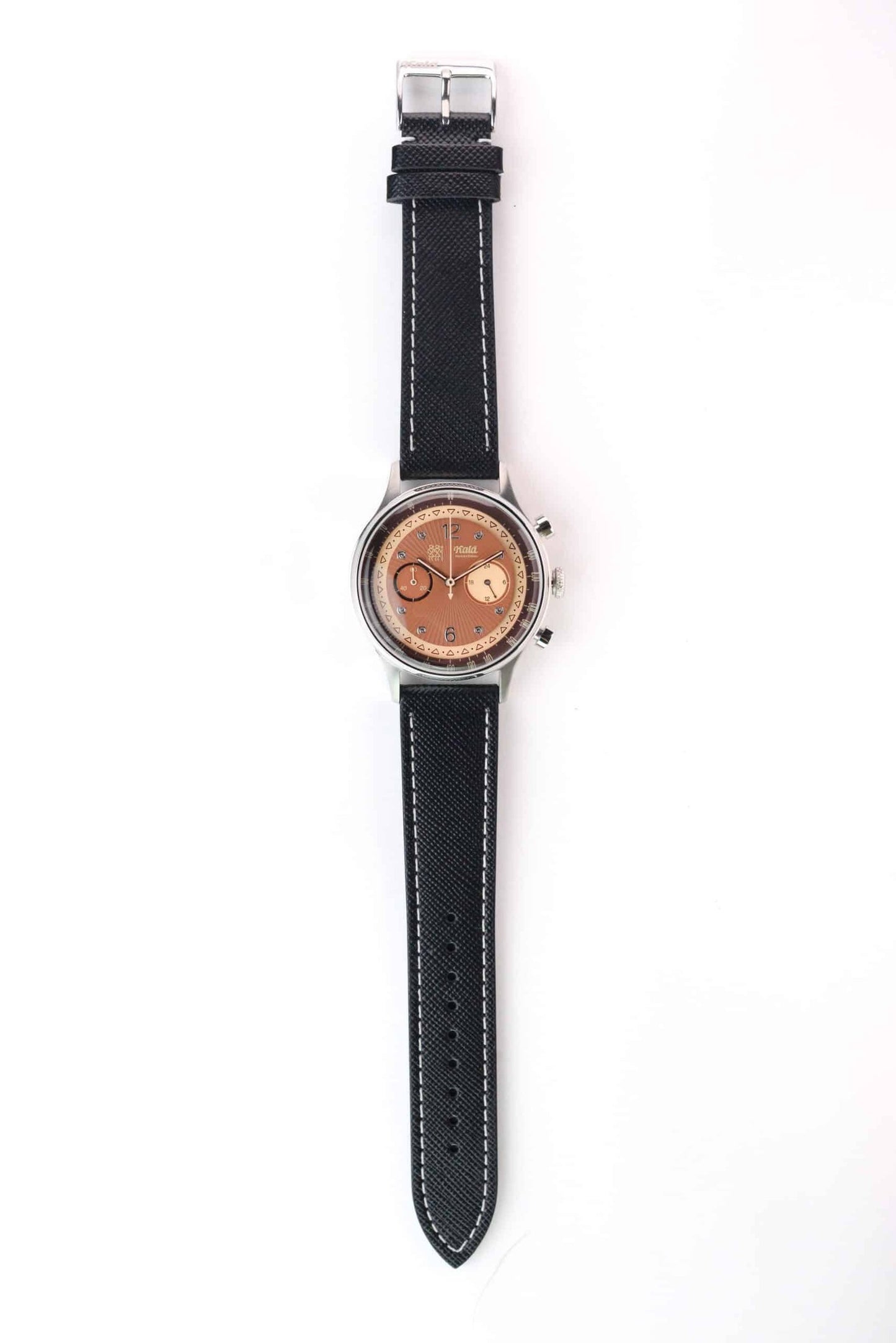 Saffiano Leather Black with White Stitch - 20MM