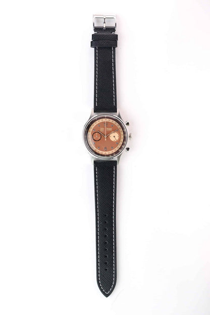 Saffiano Leather Black with White Stitch - 20MM