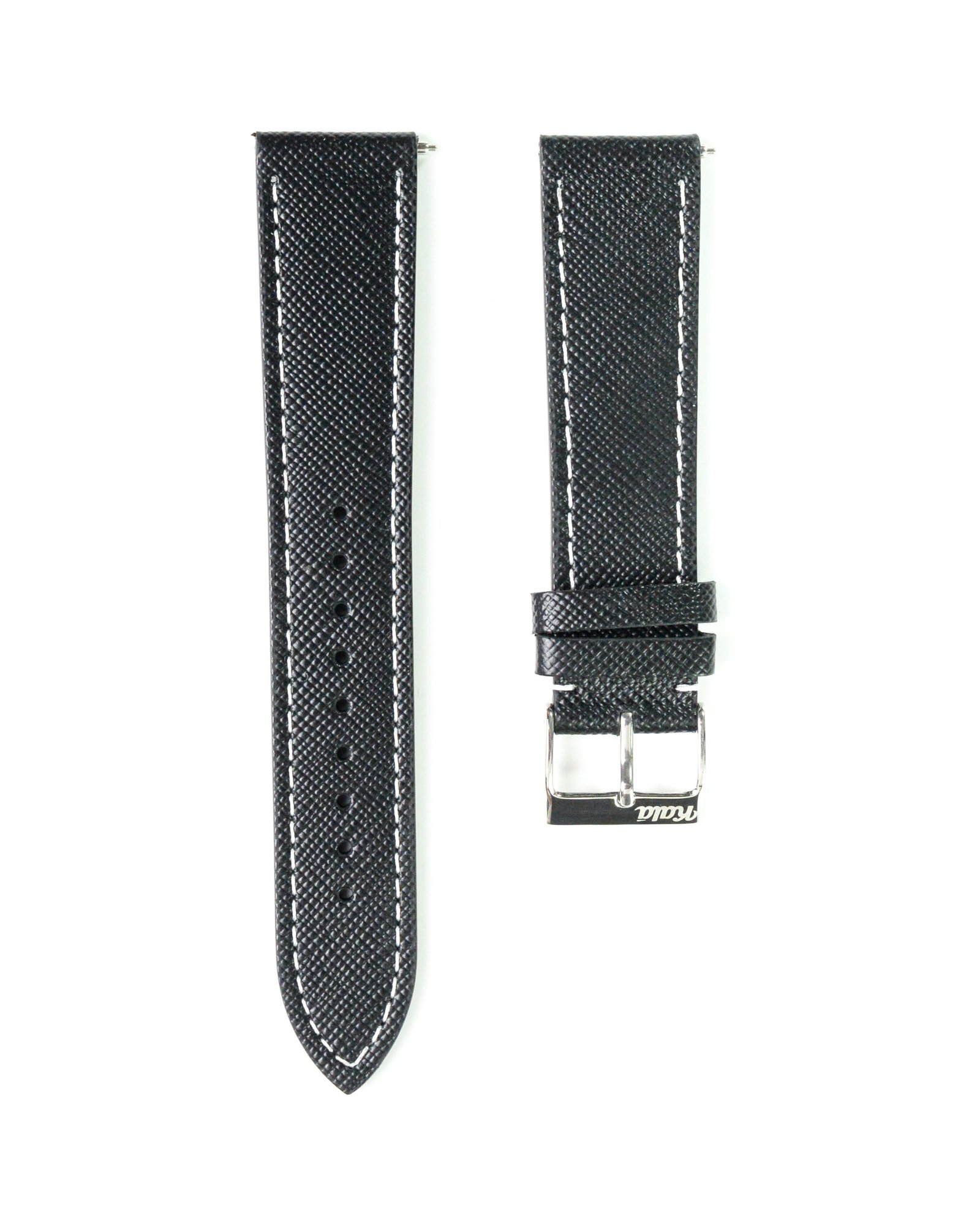 Premium black Saffiano leather strap 20 mm for watches