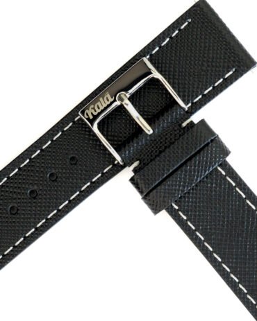 Premium black Saffiano leather strap 20 mm for watches metal buckle with laser engrave