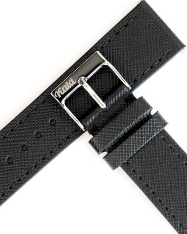 Premium black Saffiano leather strap 20 mm for watches metal buckle with laser engrave
